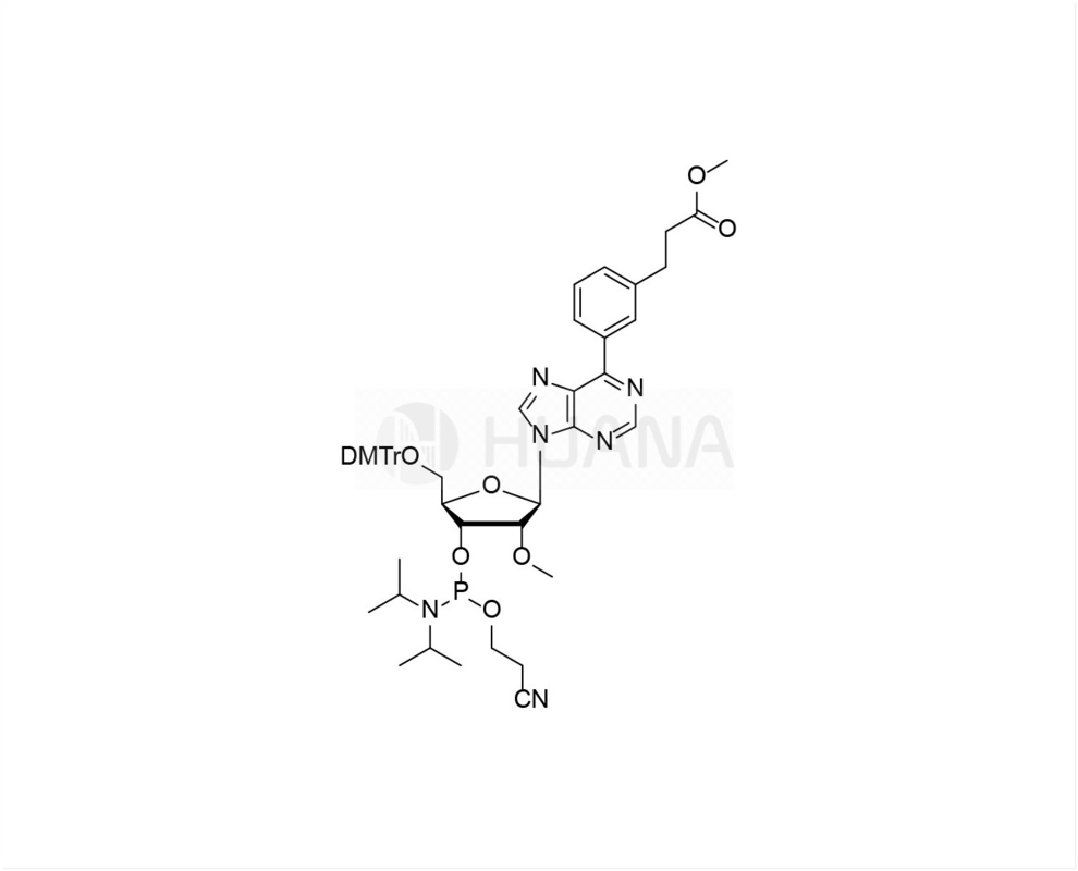 DMTr-2'-O-Me-6-Deamino-6- ((m-estere metilico dell'acido benzenopropanoico) -rA-3'-CE-fosforamidite
